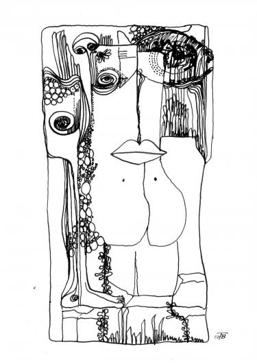 Lippenbekenntnis, Tusche auf Papier, 12 x 17 cm