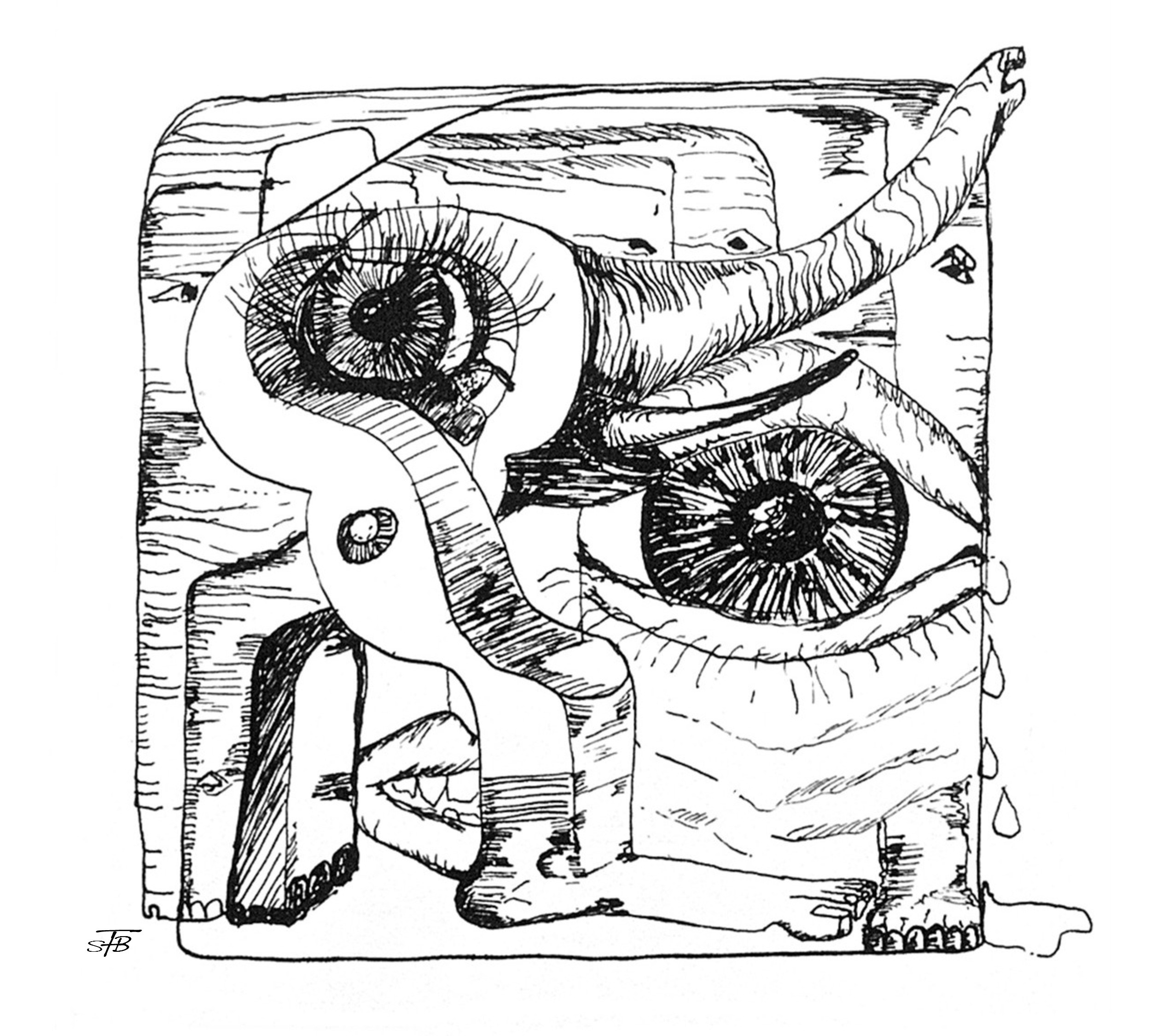 Die Beißzange, Tusche auf Papier, ca. 12 x 15 cm