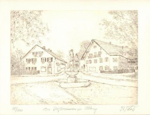 Am Dorfbrunnen in Utting, 14,5 x 19,5 cm