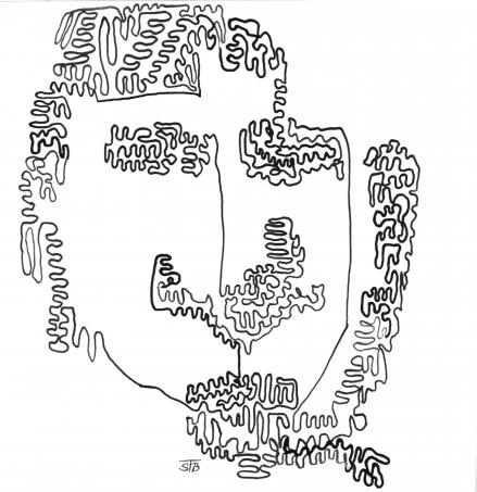 Das Gesicht ist auch ein Labyrinth, Tusche auf Papier, ca. 12 x 15 cm