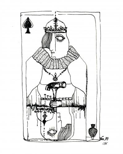 Pik König, Tusche auf Papier, 12 x 15 cm