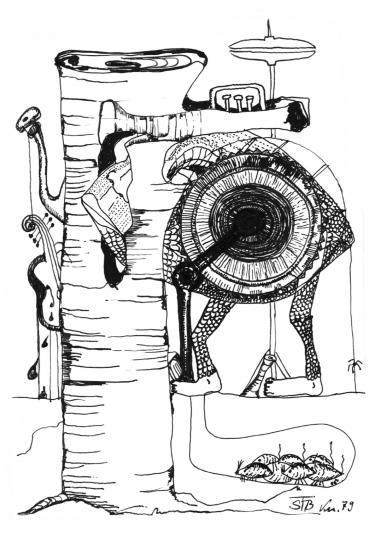 Große Trommel, Tusche auf Papier, 19,5 x 15 cm