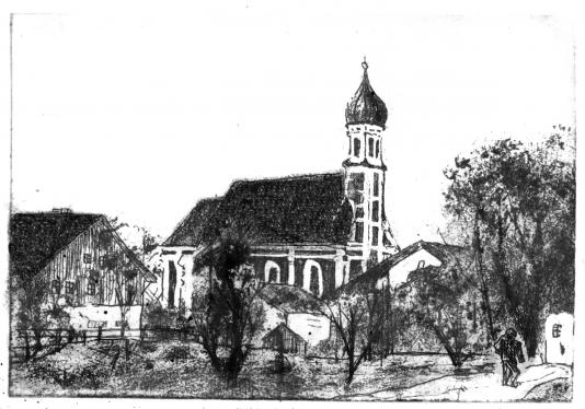 Leonhardikirche in Utting, 9,5 x 14,5 cm