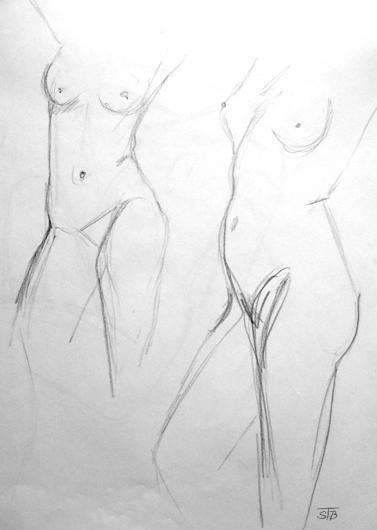 Zwei Frauen stehen, Bleistift, 30 x 40 cm