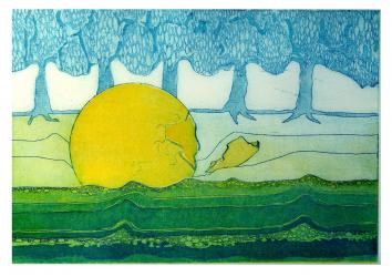 Farbradierung mit zwei Platten - Sonnenuntergang  (Nr. 3, Bildergalerie Radierungen) 