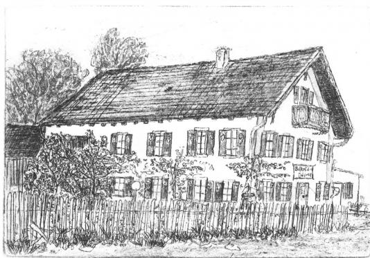 Haus an der Mühlbachbrücke, 9,5 x 14,5 cm 