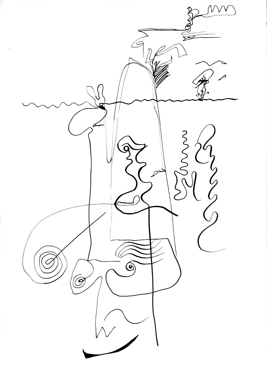 Wenn man an Mirò denkt ..., Tusche auf Papier, 30 x 40 cm