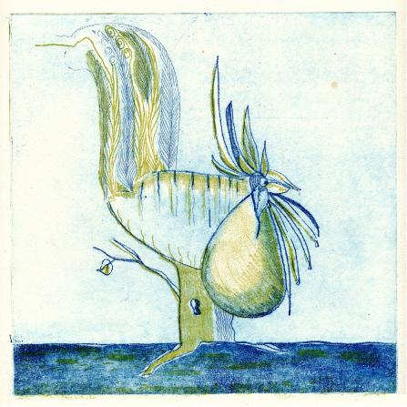 Hahn am Baum - So'n Hals, Zweiplattendruck, 19,5 x 19,5 cm