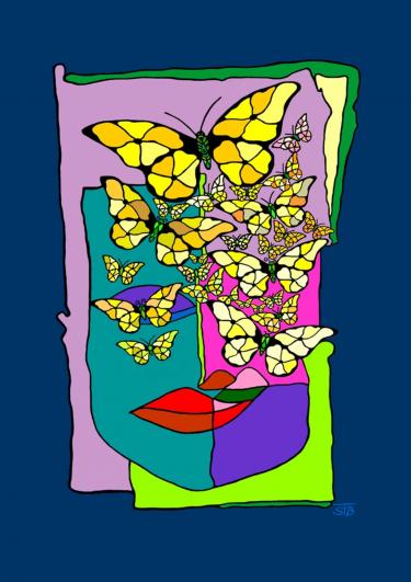 Hundert Jahre Einsamkeit - FOTODRUCK - 60 x 80 cm - BILDBESCHREIBUNG: Schmetterlinge im Bauch oder im Gesicht - egal. Ob sie helfen die Einsamkeit zu vertreiben?  Hundert Jahre Einsamkeit (spanischer Originaltitel: Cien años de soledad) ist ein Roman des kolumbianischen Autors Gabriel García Márquez, der 1982 den Nobelpreis für Literatur erhielt. 