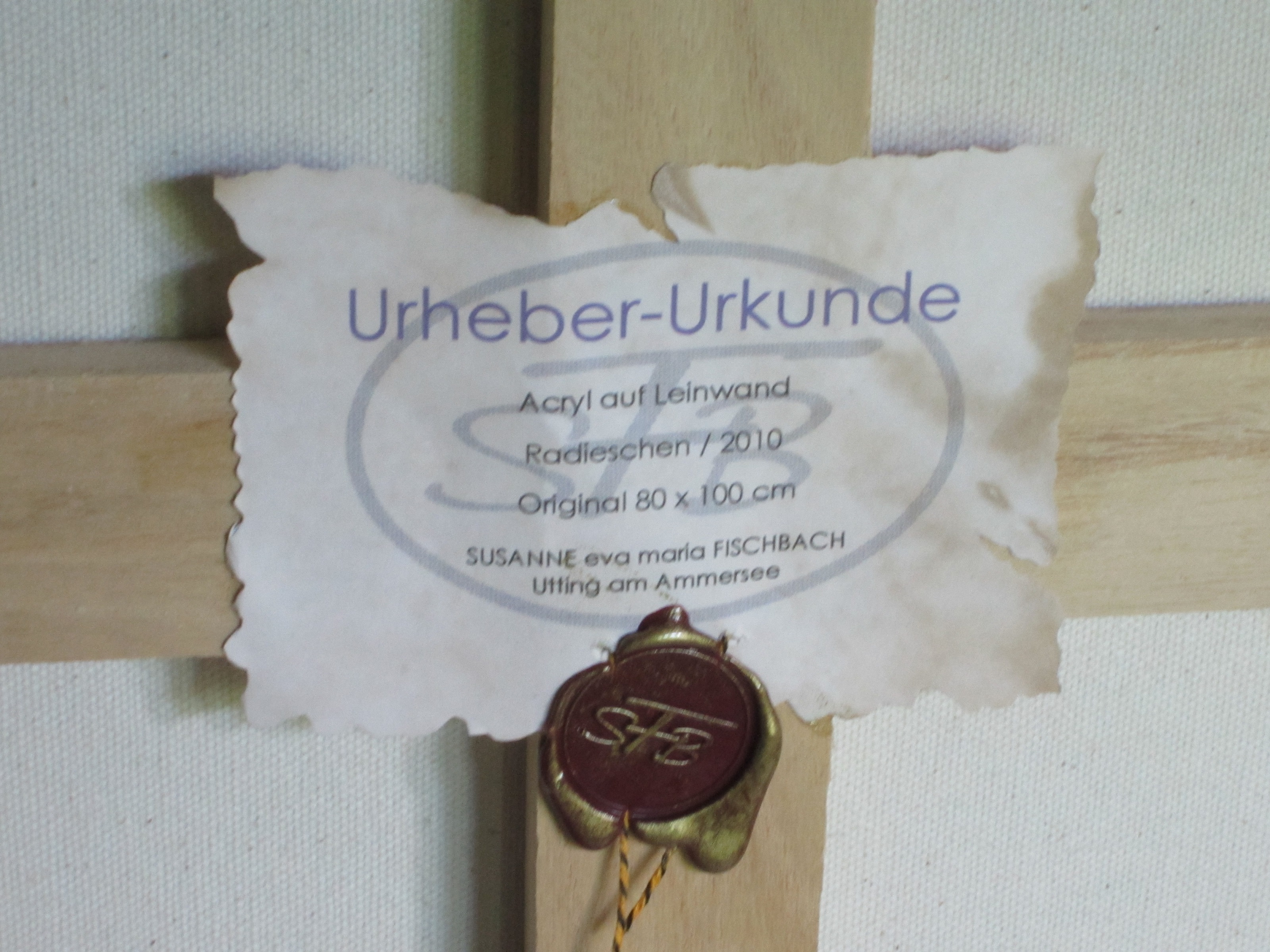 Urheberurkunde und Siegel auf der Rückseite