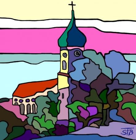 Pfarrkirche in Utting - ACRYL AUF LEINWAND - 40 x 40 cm